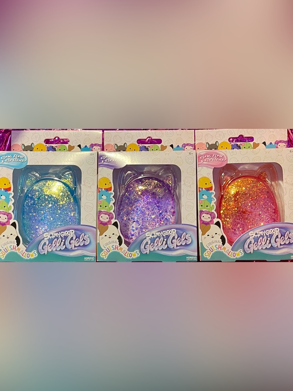 (3) Slimygloop Gelli Gels Squishmallow Glitter Blue/Orange/Purple! New Sealed